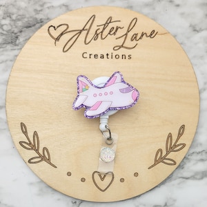 Airplane Badge Reel, Airline Badge Reel, Womens Gift, Flight Attendant Gift, Glitter Badge Reel, Pretty Badge Reel, Airline Employee Gift