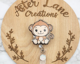 Monkey Badge Reel, Cute Monkey Gift, Monkey ID Holder, Glitter Badge Reel, Cute Animal Gift, Vet Badge Reel, Teacher Badge Reel, Badge Buddy