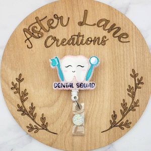 Dental Squad Badge Reel, Cute Badge Reel, Dental Badge Reel, Dentist Gift, Glitter Badge Reel, Women&#39;s Badge Reel, Hygienist Badge Reel
