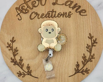 Monkey Badge Reel, Cute Animal Badge Reel, Animal Gift, Monkey Gift, Badge Reel, Glitter Badge Reel, Employee Gift, Office Badge Reel
