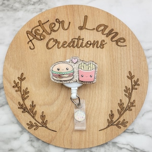 Hamburger and Fries, Badge Reel, Cute Food Badge reel, Cute Food Gift, Lunch Service Badge Reel, Restaurant Badge Reel, Hamburger Gift