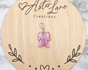 Badge Reel Charm, Cancer Charm, Medical Charm, Glitter Charm, Badge Charm, Nurse Charm, October Charm, Fall Charm, Breast Cancer Charm