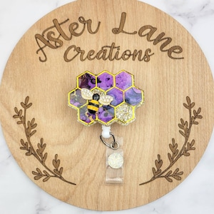 Bee Badge Reel, Cute Bee Badge Reel, Bee Gift, Badge Reel, Gold Bee Badge Reel, Gift for Teacher, Nurse Gift, Honeycomb Badge Reel