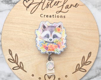 Raccoon Badge Reel, Cute Raccoon, Cute Animal Badge Reel, Glitter Badge Reel, Vet Badge Reel, ID Holder, Raccoon Gift, Animal Badge Reel