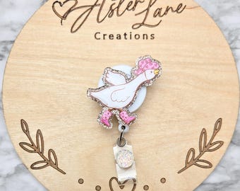 Goose Badge Reel | Spring Badge Reel | Glitter Goose Badge Reel | Cute Goose With Hat | Cute Goose | Cute Goose | Summer Goose