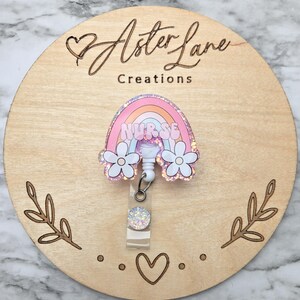 Nurse Rainbow Badge Reel, Cute Flower Rainbow, Badge Reel, Nurse Badge Reel, Glitter Badge Reel, Nurse Badge Reel, Nurse Gift