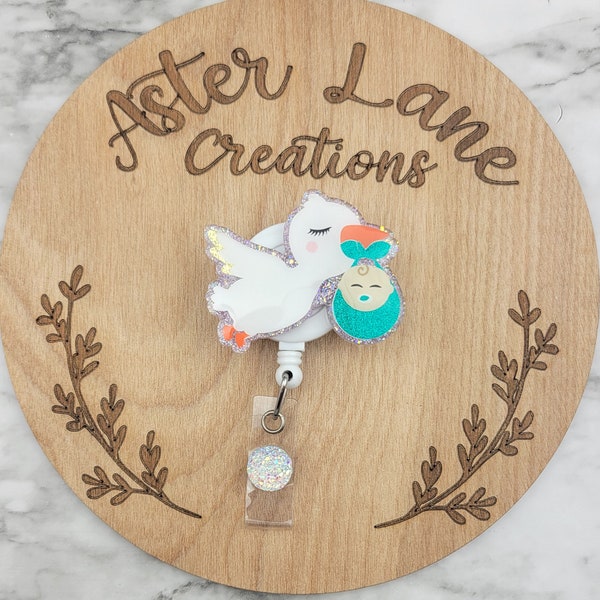 Stork Badge Reel, Labor and Delivery Badge Reel, Baby Nurse Badge Reel, Stork and Baby, Labor Nurse Gift, Pediatrician Badge Reel, ID Holder