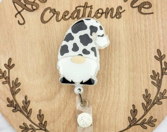 Gnome Badge Reel, Cow Print Badge Reel, Gift for co worker, Spring Badge Reel, Animal Print Badge Reel, Gnome Gift, Badge Reel