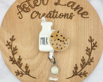 Milk and Cookie Badge Reel, Holiday Badge Reel, Christmas Badge Reel, Winter Badge Reel, Cute Badge Reel, Glitter Badge Reel, Retractable ID