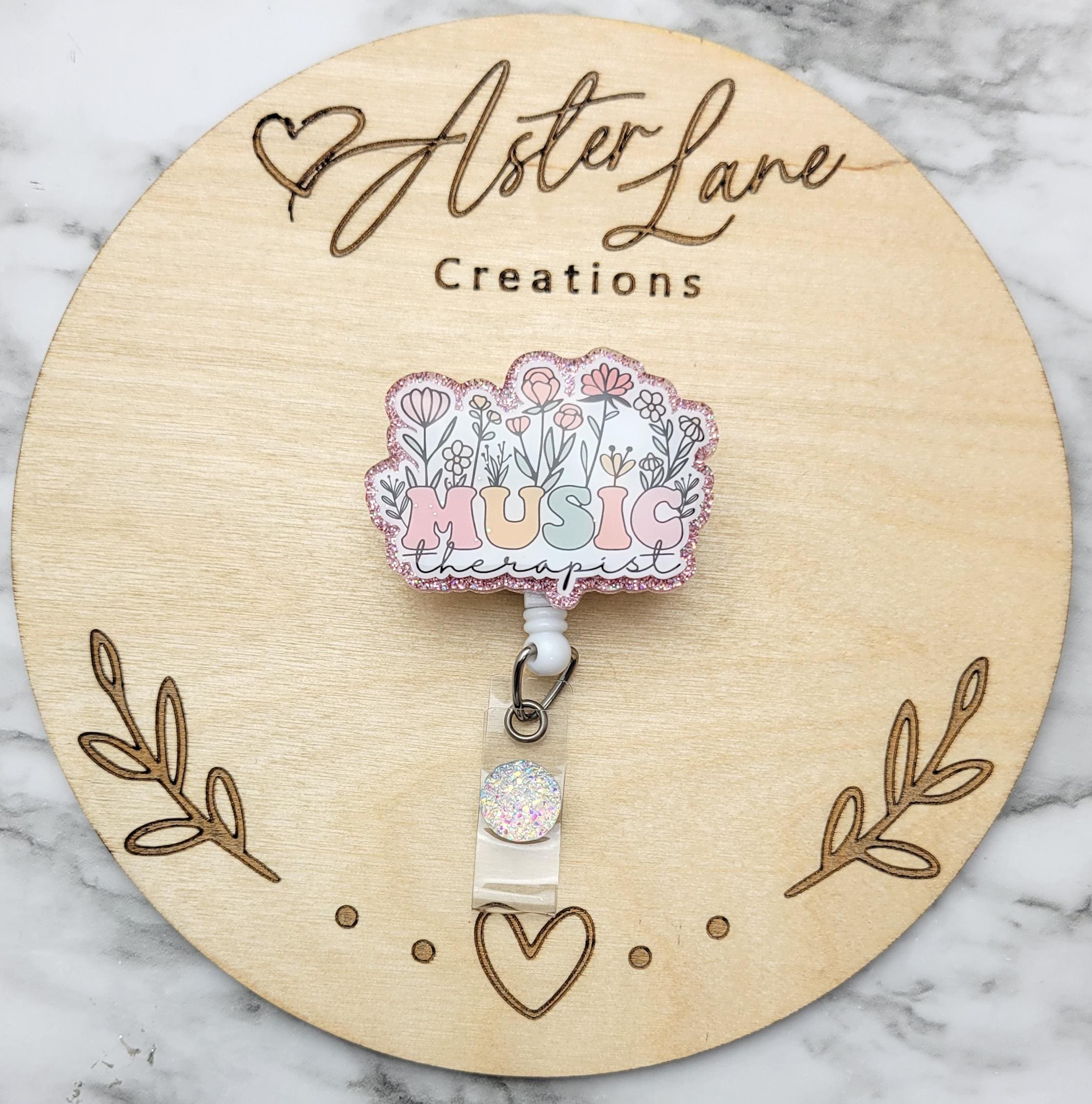 Music Therapist Glitter Badge Reel - Retractable ID Holder For MT-BC Professionals & Music Lovers
