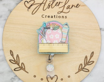 Teacher Badge Reel, Teacher Rainbow, Teacher Gift, Cute Badge Reel, Boho Teacher Gift, ID Holder for Teacher, School Gift, Co Worker Gift