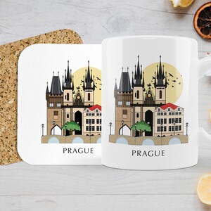 Prague Czechia Personalised Mug and Coaster Coffee Cup Custom Mug Illustrated Mug Tea Cup Travel Gift Ceramic Mug Souvenir