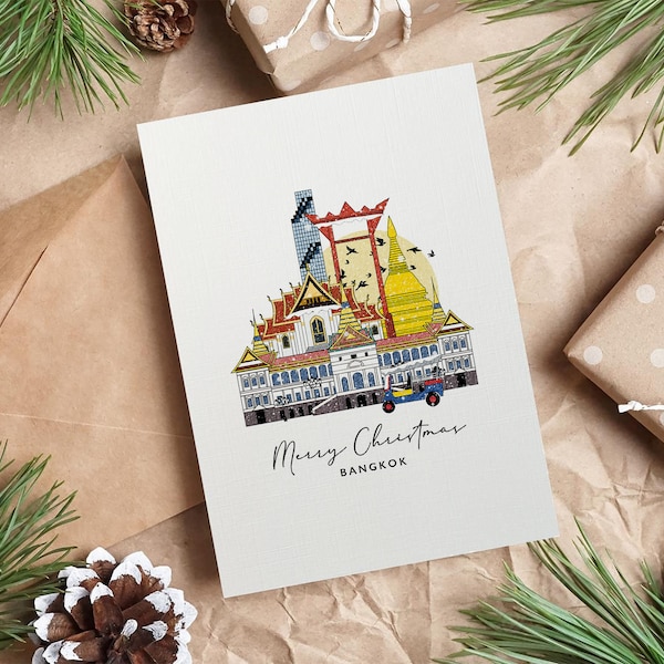 Bangkok Personalised Christmas Card Greeting Card Illustrated Card Thailand Holiday Card Travel Card
