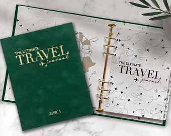 Ultimate Travel Journal Green Velvet Binder - Personalised Travel Journal Notebook Travel Planner Organiser Gift Foiled Scrapbooking Custom
