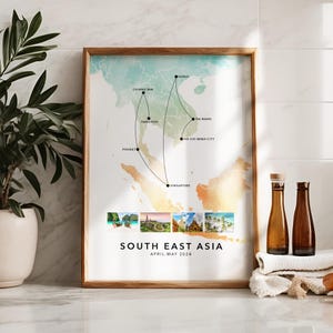 Südostasien personalisierte Reise Karte Druck mit Foto Collage individuelle Karte Poster Verlobung Jahrestag Geschenk