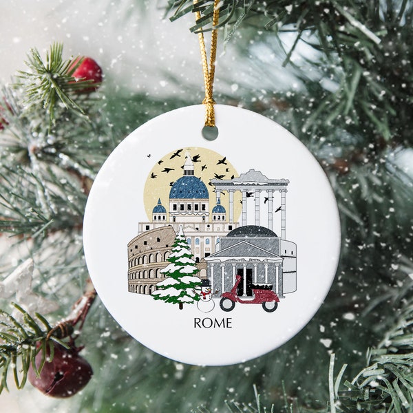 Rome Italy Personalised Christmas Tree Ceramic Ornament Decoration Gift Present Xmas Bauble Festive Decor home Disc Holiday Custom