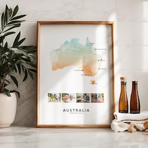 Australien Personalisierte Reise Karte mit Foto Collage Individuelle Karte Poster Verlobung Flitterwochen Geschenk
