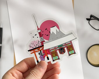 Tokyo Japan | Die Cut Sticker Waterproof Vinyl Sticker Journal Planner Travel Notebook Scrapbook Self Adhesive Wanderlust Illustrated