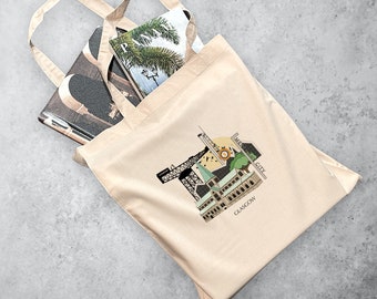Glasgow, Scotland | Personalised Tote Bag Reusable Eco Bag Polyester Shoulder Bag City Bag Souvenir Bag Illustrated Bag