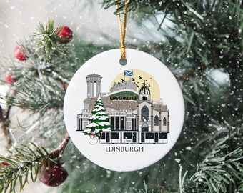 Edinburgh Scotland  Personalised Christmas Tree Ceramic Ornament Decoration Gift Present Xmas Bauble Festive Decor home Disc Holiday Custom