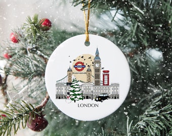 Ornamento in ceramica per albero di Natale di Londra Inghilterra Regno Unito Decorazione personalizzata Regalo Palline di Natale di Londra Souvenir Personalizzato per le vacanze