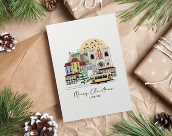 Lisbon Personalised Christmas Card Greeting Card Illustrated Card Portugal Holiday Card Travel Card