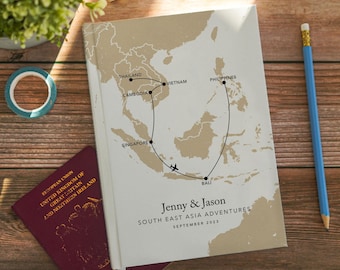 Custom Map South East Asia Travel Journal Personalised Notebook Bucket List World Travel Travel Planner Vietnam Thailand Singapore