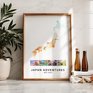 Japan personalisierte Reise Karte Print mit Foto Collage benutzerdefinierte Karte Poster Verlobung Flitterwochen Geschenk