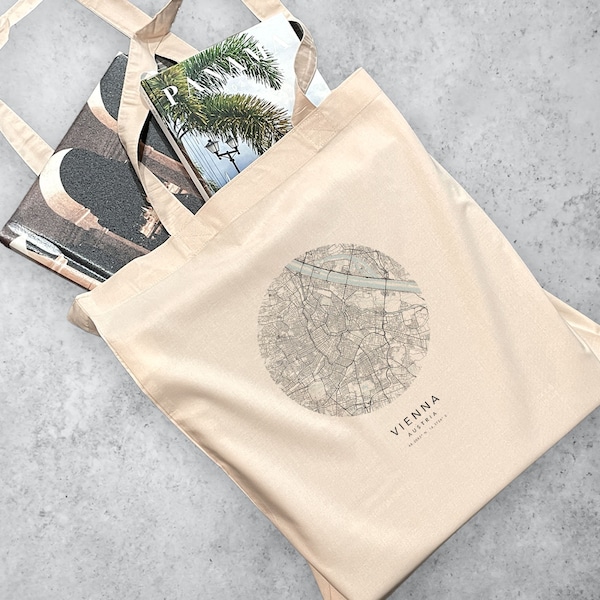 Vienna Personalised Eco Tote Bag City Map Tote Shoulder Bag Travel Gift Custom Map Tote City Tote Bag Any City Map