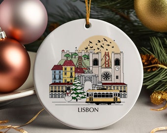 Lisbon Portugal Personalised Christmas Tree Ornament Decoration Travel Gift Festive Decor Souvenir Holiday Custom Xmas Bauble