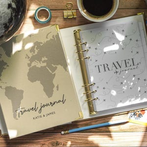 Classeur de carnet de voyage de luxe - organisateur de voyage personnalisé en lin, liste de seaux, organisateur de cadeau de voyage, scrapbooking