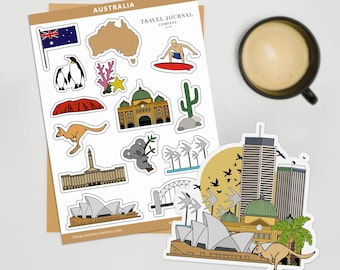 Foglio di adesivi Australia, adesivo per pianificatore, adesivo per album, adesivo da viaggio