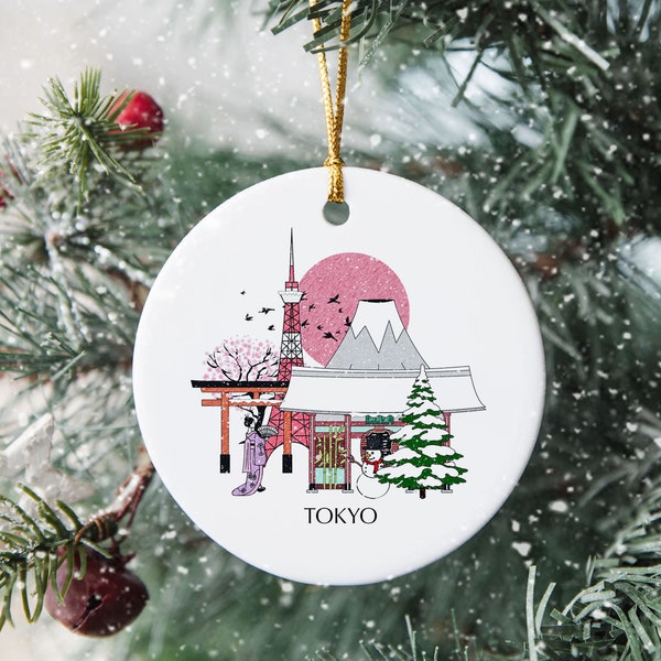Tokyo Japan Personalised Christmas Tree Ceramic Ornament Christmas Bauble Decoration Xmas Gift Festive Travel Gift Disc Holiday Custom