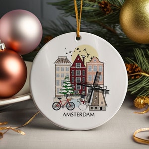 Amsterdam Pays-Bas Sapin de Noël ornement en céramique hollandais personnalisé décoration cadeau boule de noël décoration d'intérieur vacances personnalisé