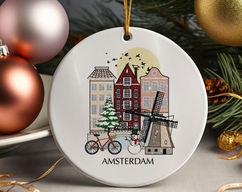 Amsterdam Netherlands Christmas Tree Ceramic Ornament Dutch Personalised Decoration Gift Christmas Bauble Home Decor Holiday Custom