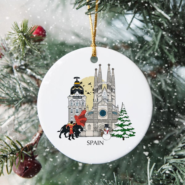 Spain Personalised Christmas Tree Bauble Ceramic Ornament Decoration Gift Present Festive Souvenir Holiday Madrid Barcelona Custom