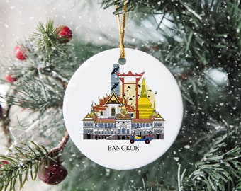 Bangkok Thailandia Albero di Natale personalizzato Ornamento in ceramica Decorazione pallina di Natale Regalo da viaggio Souvenir Disco festivo Vacanza personalizzata