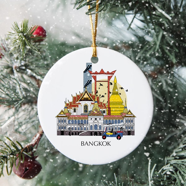 Bangkok Thailand Personalised Christmas Tree Ceramic Ornament Xmas Bauble Decoration Travel Gift Souvenir Festive Disc Holiday Custom