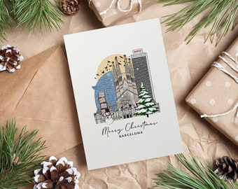 Barcelona Personalised Christmas Card Greeting Card Illustrated Card Spain Holiday Card Travel Card