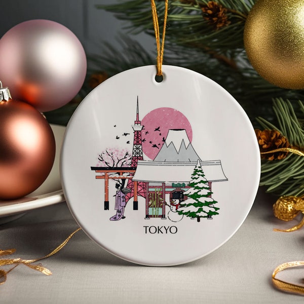 Adorno navideño de cerámica personalizado de Tokio, Japón, para árbol de Navidad, decoración, regalo de Navidad, regalo festivo de viaje, disco de vacaciones personalizado