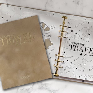 Ultimate Travel Journal Beige Velvet Binder - Personalised Travel Journal Notebook Travel Planner Organiser Gift Foiled Scrapbooking Custom