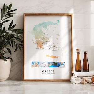 Griechenland personalisierte Reise Karte mit Fotocollage Individuelle Karte Poster Griechenland Karte Verlobung Flitterwochen Geschenk