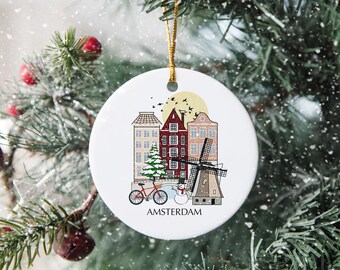 Amsterdam Paesi Bassi Albero di Natale Ornamento in ceramica Decorazione personalizzata olandese Regalo Pallina di Natale Decorazioni per la casa Vacanze personalizzate