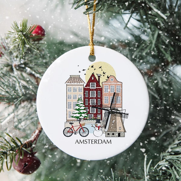 Amsterdam Netherlands Christmas Tree Ceramic Ornament Dutch Personalised Decoration Gift Christmas Bauble Home Decor Holiday Custom