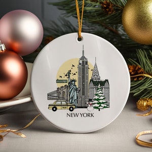 New York USA Personalised Christmas Tree Ceramic Ornament NYC Custom Decoration Gift Christmas Bauble Home Decor Holiday Custom