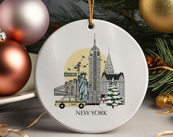 New York USA Personalised Christmas Tree Ceramic Ornament NYC Custom Decoration Gift Christmas Bauble Home Decor Holiday Custom