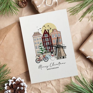Amsterdam Personalised Christmas Card Greeting Card Illustrated Card Netherlands Holiday Card Travel Card
