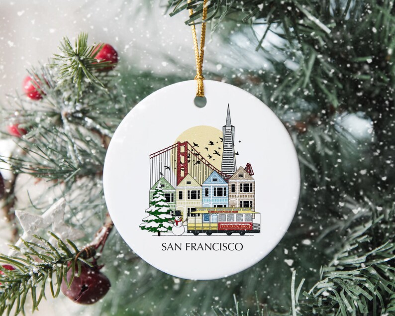 San Francisco California Christmas Tree Ceramic Ornament Emirates Personalised Decoration Gift Christmas Bauble Home Decor Holiday Custom image 1