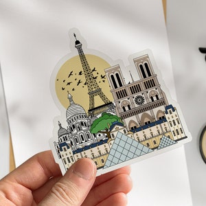 Paris France | Die Cut Sticker Waterproof Vinyl Journal Planner Travel Notebook Scrapbook Self Adhesive Wanderlust Illustrated Eiffel Tower