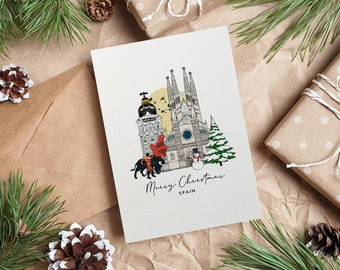 Spain Personalised Christmas Card Greeting Card Illustrated Card Spain Holiday Card Travel Card